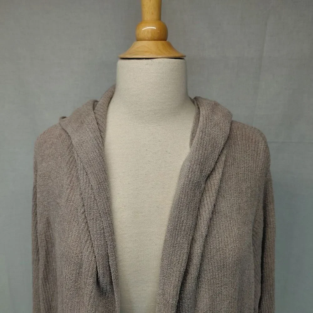 Barefoot Dreams CozyChic Ultra Lite taupe hooded open front cardigan SZ 3XL - Picture 5 of 11